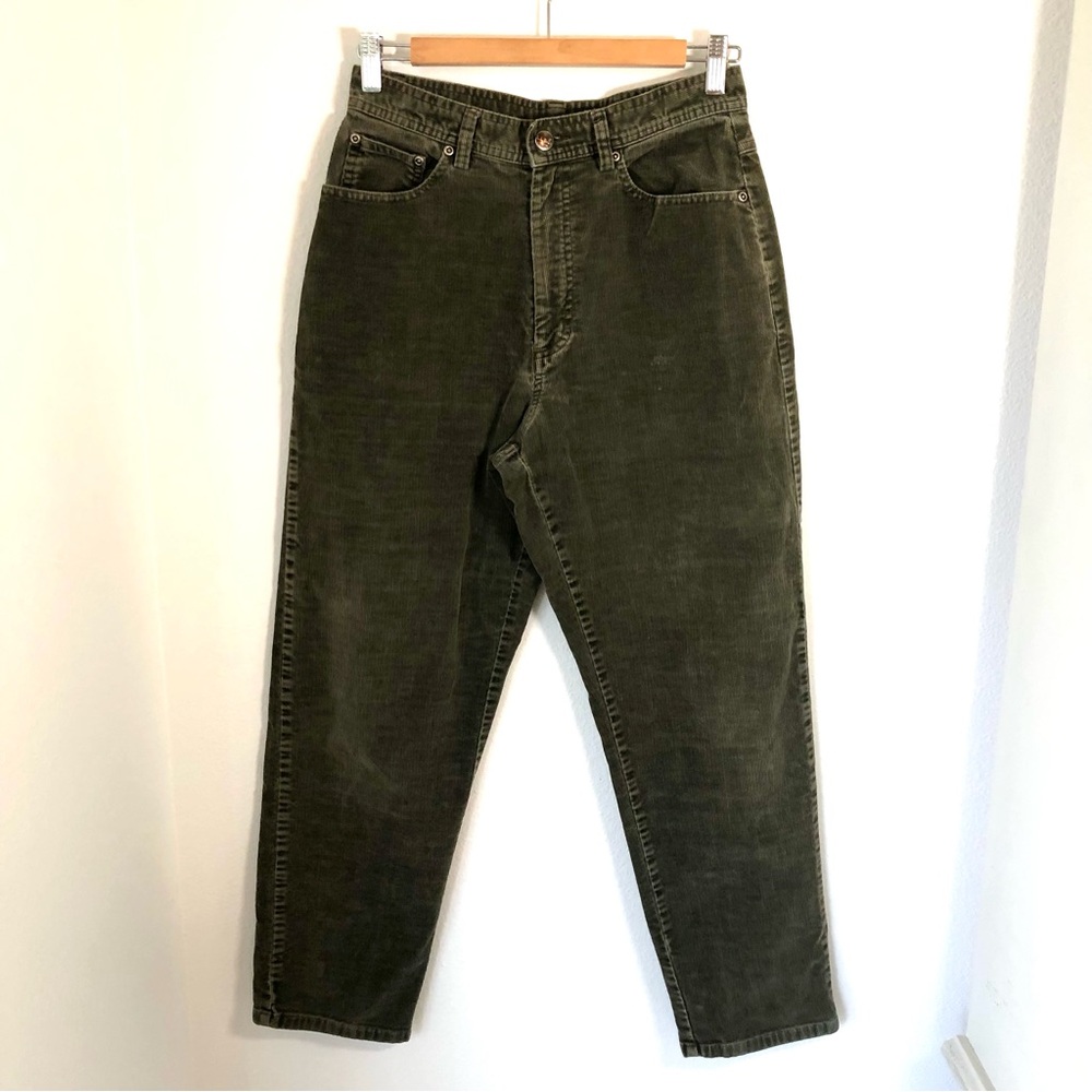 LL Bean Green/Gray Corduroy Pants, Women’s 8 P Petite, High Rise, Straight Leg